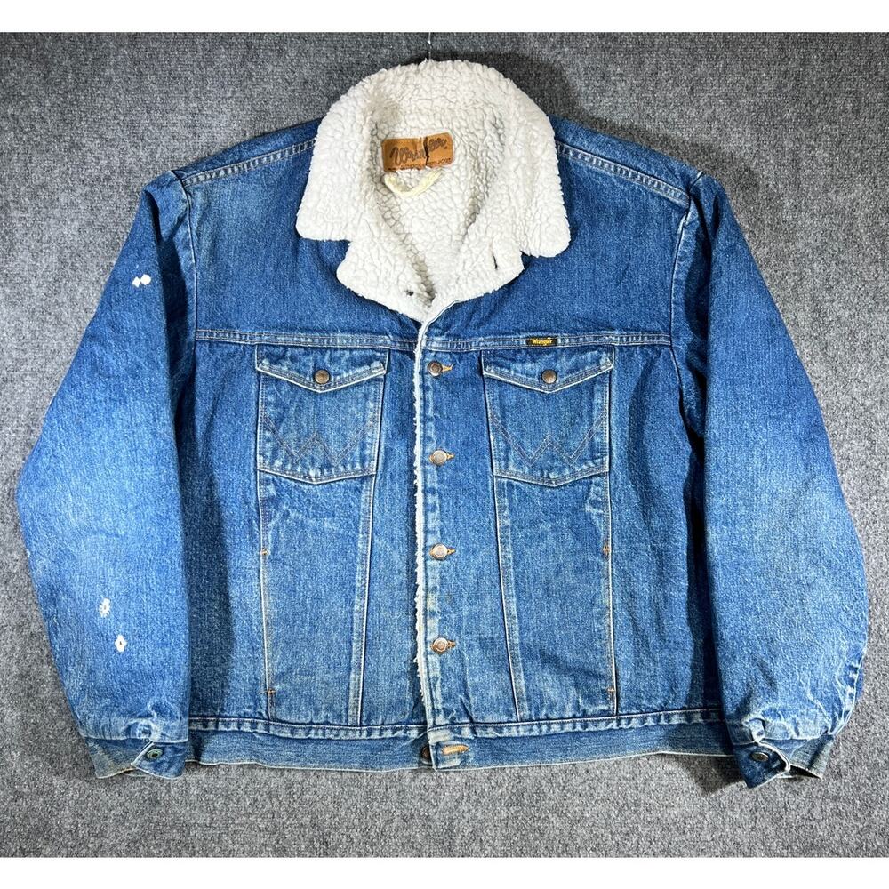 Vintage 90s Wrangler Sherpa Lined Denim Jacket 2XL Western Trucker